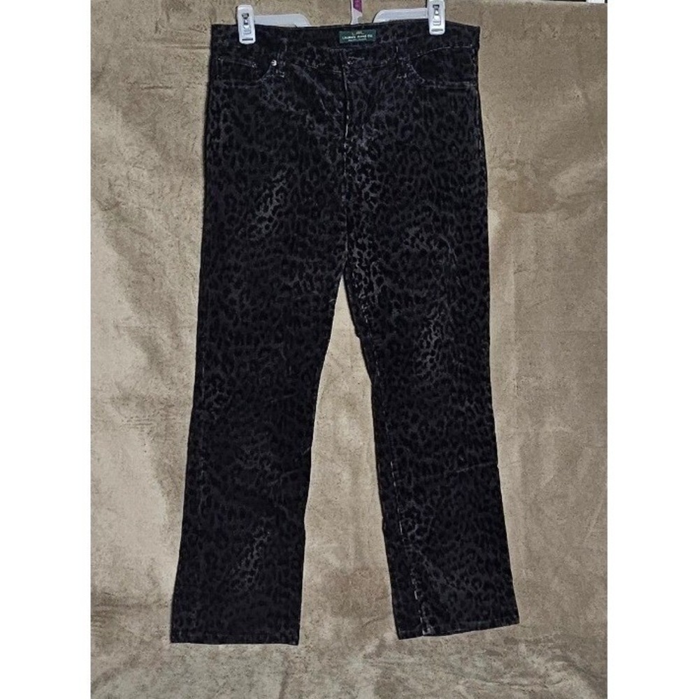 Lauren Ralph Lauren Leopard Print Corduroy Pants Gray Black Straight Leg Size 14